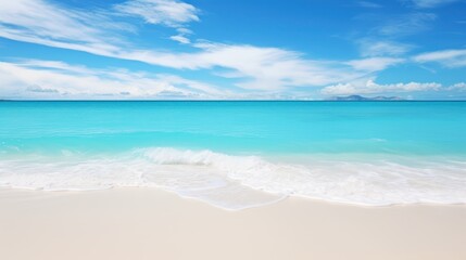 Fototapeta premium Beautiful beach with white sand landscape, Beautiful tropical beach ocean and blue sky with clouds in sunny day. 