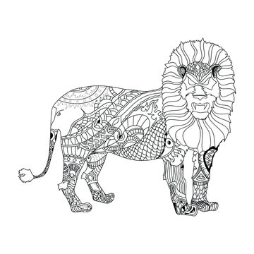 Zentangle stylized lion. Zentangle style. Hand drawn vector illustration.