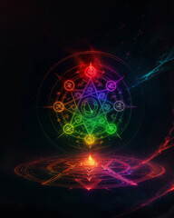 Ground Design Spell Magic Effect with Star Circles Neon Glow Plasma  - Vertical Background Image