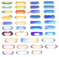 38 Blank Buttons on Transparent Background for Web Site, Video Games, UI  