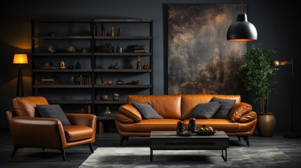 living room interior with sofa , Generative AI