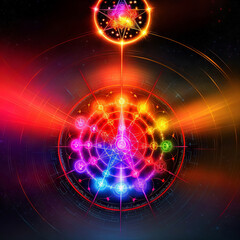 Obraz premium Magic Background Effect Circles Neon Glow Star Rings - Square Image