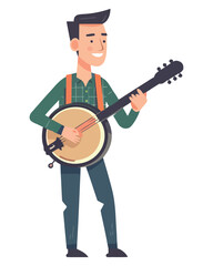 Smiling musician playing acoustic banjo - obrazy, fototapety, plakaty