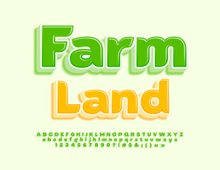 Naklejka premium Vector eco template Farm Land. Green 3D Font. Creative Alphabet Letters and Numbers set