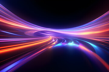 Fototapeta na wymiar abstract background with motion blur multicolor spectrum bright orange blue neon rays and colorful glowing lines, AI generate