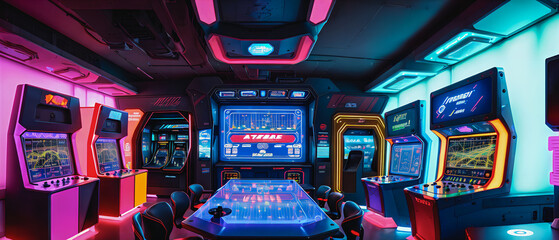 90s Arcade Paradise, A Retro Gaming Haven. Generative AI.