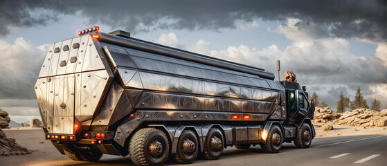 Obraz premium heavy and large truck with thick armor. cosmic technology. generative ai.