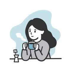コーヒー、お茶を飲む女性のイラスト