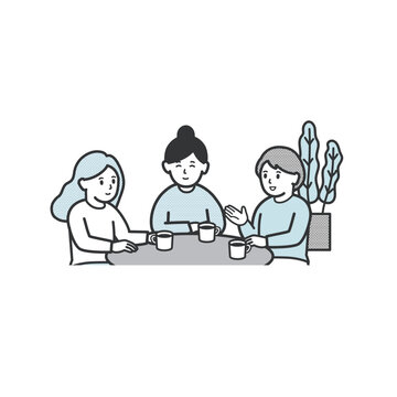 カフェでおしゃべりを楽しむ女性達のイラスト