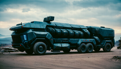 Futuristic Truck in new style, strong Armor. Generative AI.