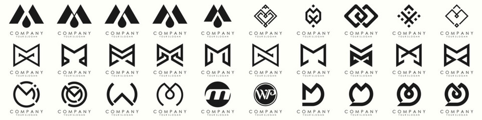 Set of letter M logo design vector. Collection of modern M letter design in black.