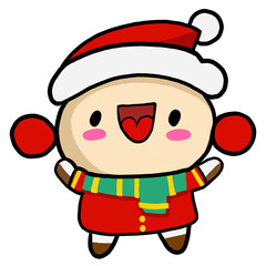 Watercolor and drawing for cute cartoon smile snow doll with merry red hat. Digital painting of icon illustration. Christmas and new year element decoration on holiday.