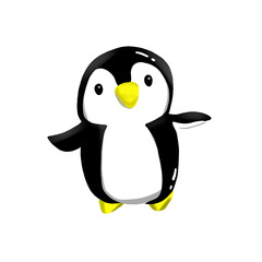 Cute Penguin Cartoon Black and White with Yellow Beak and Feet