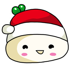 Watercolor and drawing for cute cartoon smile snow doll with merry red hat. Digital painting of icon illustration. Christmas and new year element decoration on holiday.