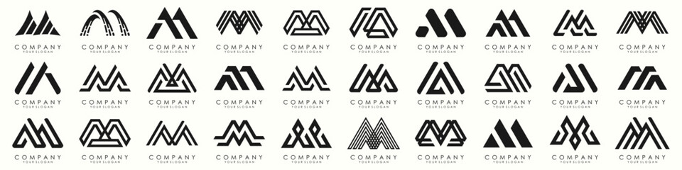 Set of letter M logo design vector. Collection of modern M letter design in black.