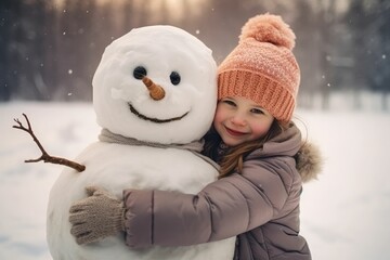 Kids decorating snowman together