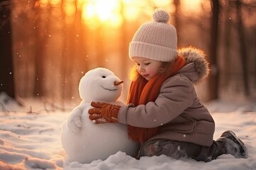 Kids decorating snowman together