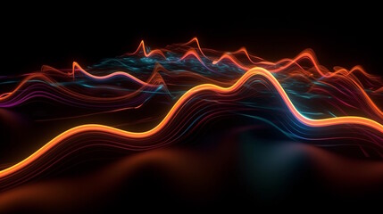 Fototapeta premium 3D Rendering of Abstract Background with Colorful Neon Wavy Lines, Glowing and Mesmerizing in the Dark. Generative AI