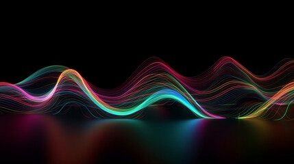3D Rendering of Abstract Background with Colorful Neon Wavy Lines, Glowing and Mesmerizing in the Dark. Generative AI