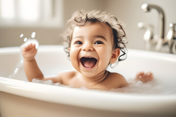 little child taking a bath