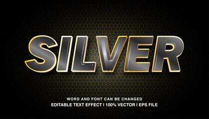 Silver editable text effect template, 3d bold glossy style typeface. premium vector