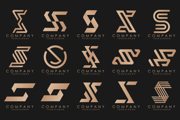 Abstract collection with letters S logo design. creative design logotype S with gold color.