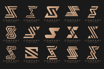 Abstract collection with letters S logo design. creative design logotype S with gold color.