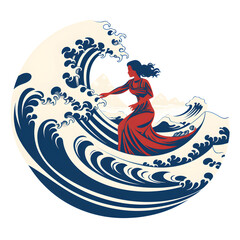 shape of a surfing girl in the sea