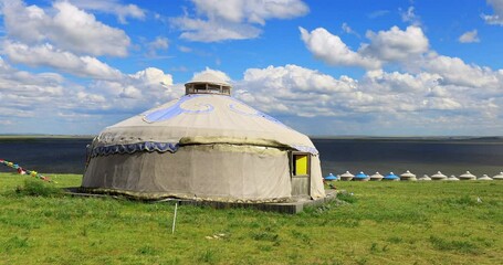 Yurts by Lake Hohnol,Hulunbuir grassland.Hulunbuir Grassland, is a world famous natural pasture, is one of the world's four grasslands, known as the world's best grassland.