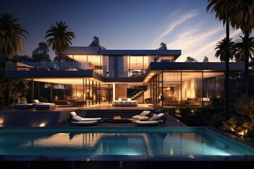 Contemporary and attractive villas and estates located in Los Angeles, California. - obrazy, fototapety, plakaty