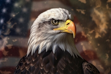 Bald Eagle in front of an american flag - 3D render