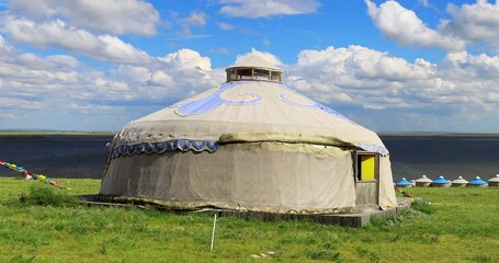 Yurts by Lake Hohnol,Hulunbuir grassland.Hulunbuir Grassland, is a world famous natural pasture, is one of the world's four grasslands, known as the world's best grassland.