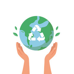 Ecology and environmental protection, Green day, Banner hand holding earth with recycle sign.