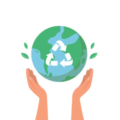 Ecology and environmental protection, Green day, Banner hand holding earth with recycle sign.