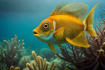 Fototapeta premium yellow tang fish generated by AI tool