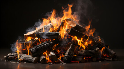 The pile of wood burned with flames Generative AI