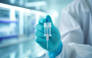 Fototapeta premium scientist working in laboratory holding medicine and vaccine cure for disease. Generative AI.