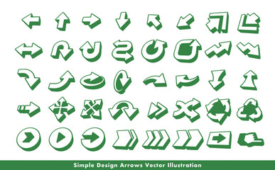 シンプルでクールな立体の矢印・方向指示記号のアローベクターアイコンイメージセット_緑・グリーン・環境