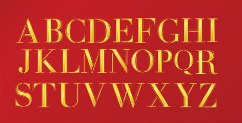 Elegant gold alphabet letters font