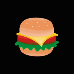 Illustration design of burger with cheese, tomato, beef and salad. This design is suitable for graphic resources.
