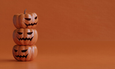 Halloween background. group of spooky pumpkin, Halloween design, 3D illustration