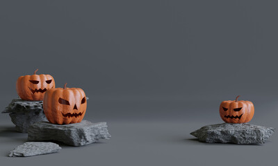 Halloween background with group of Jack O Lantern pumpkin. 3D illustration