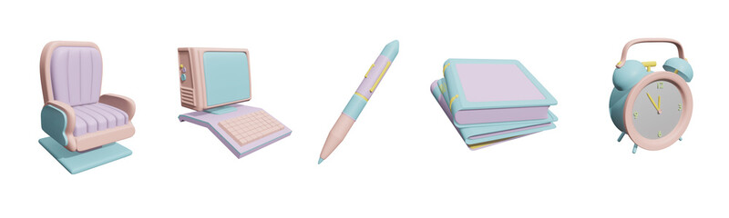 3D icon back to school collection rendered isolated on the white background