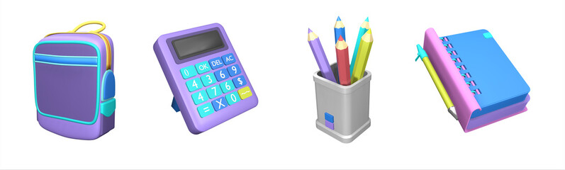 3D icon back to school collection rendered isolated on the white background