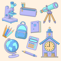 10 back to school icon illustrations set isolated on the colored background