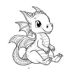 Hand drawing print education art character animal cute dragon outline black and white toy cartoon sketch happy coloring page and coloring books