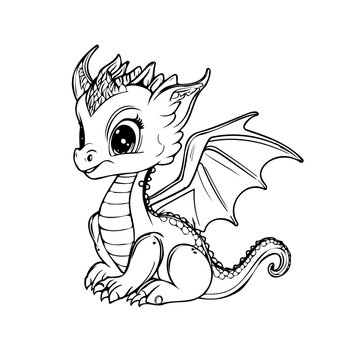 recommend clip art: Hand drawing character animal cute dragon outline black and white cartoon sketch happy coloring page and coloring books