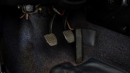 Car pedals in a vintage car