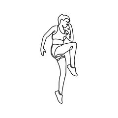 Continous one line art woman doing endurance sports with running pose
