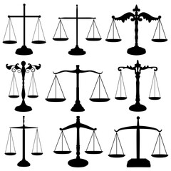 set scale of justice silhouette icon. government law symbol vector illustration